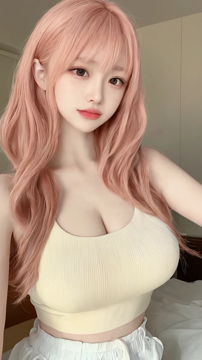 (masterpiece:1.3), (High resolution:1.1), Detailed beautiful face, Detailed beautiful, (huge breasts, gigantic breasts:1.4, araffes with pink hair and a white bra is posing on a couch, photorealistic perfect body, barbie doll in panties and bra, trending at cgstation, korean girl, seductive anime girl, trending on cgstation, ultrarealistic sweet bunny girl, sexy girl, sakimichan, beautiful south korean woman, bbwchan, pale milky white porcelain skin