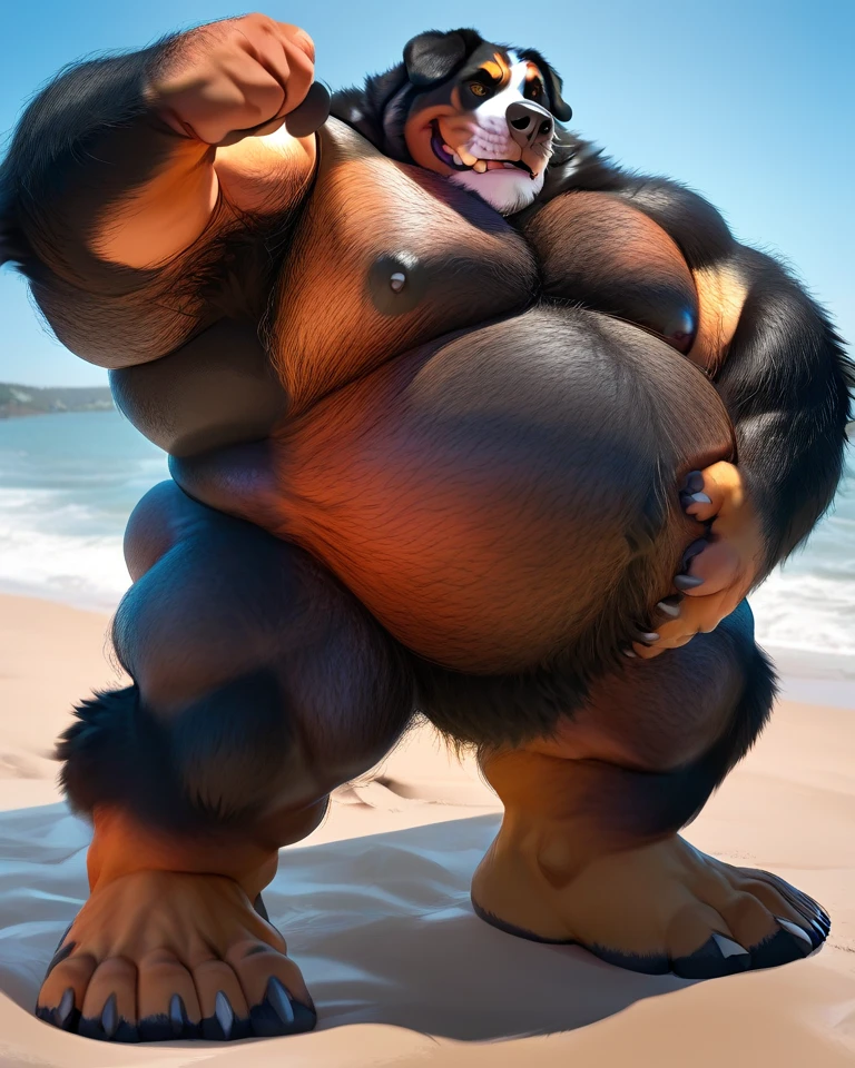 solo, (black cat, cat tail), three heads on one body, (identical faces), (adult male, 50 year old male, (stylized 3d, by disney, by rembrandt), by pixar, by dramamine, (tall:1.3, burly, manly, beefy, obese, fat, double chin, black fur, white belly fur, white chest fur), beach background, (thong, bulge, navel, nipples), correct hands, correct anatomy, (detailed eyes:1.2, cartoon eyes:1.2, small dark pupils, masculine eyes, narrow eyes, six eyes), (ultradetailed, best quality, detailed masterpiece, highly detailed masterpiece, 4k, professional cartoon:1.7), ((flexing:1.3, natural pose:1.3, nuanced expressions:1.3)), (((dadbod)))