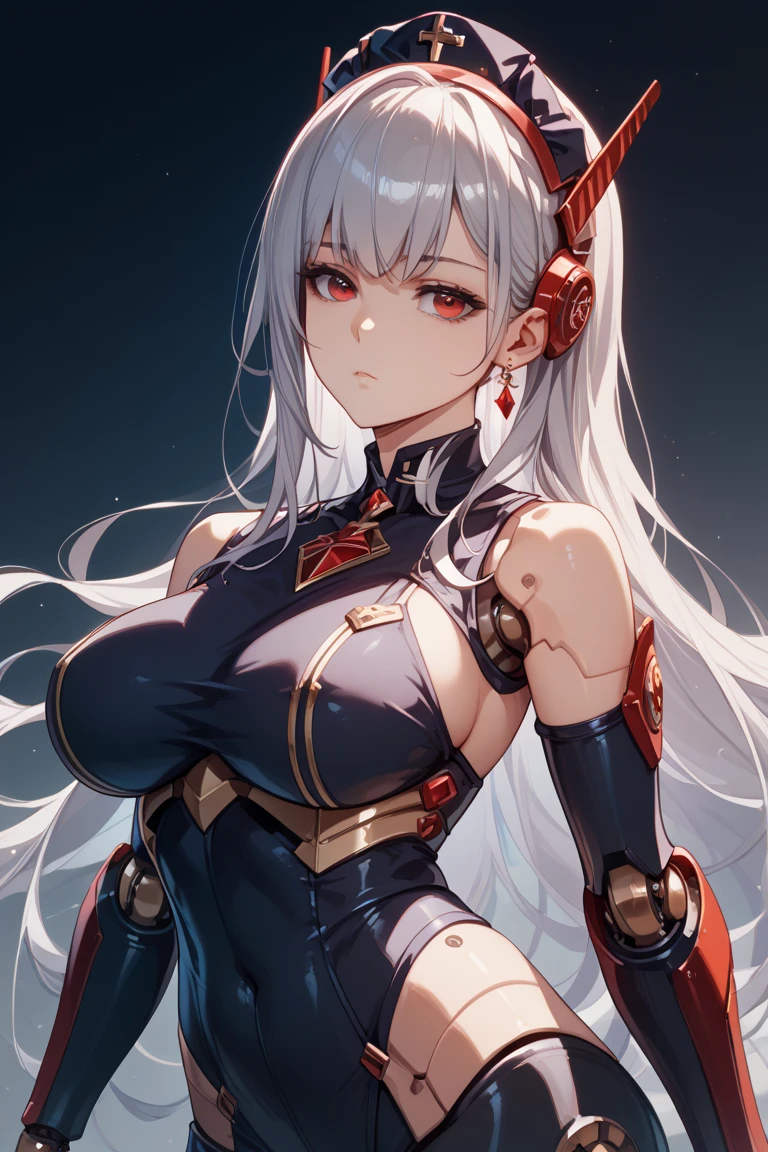 (Maximum quality)，(Depth of Field)，(whole body)，charming，Rich details，1 Girl，(White hair)，Second Dimension，Long Ponytail，Pale red eyes，Red hair accessories，sleeveless，Shoulders open，Crop Topping，sideways，[blush]，poker face，，night，rain，rainbow，(Huge breasts：1.8)