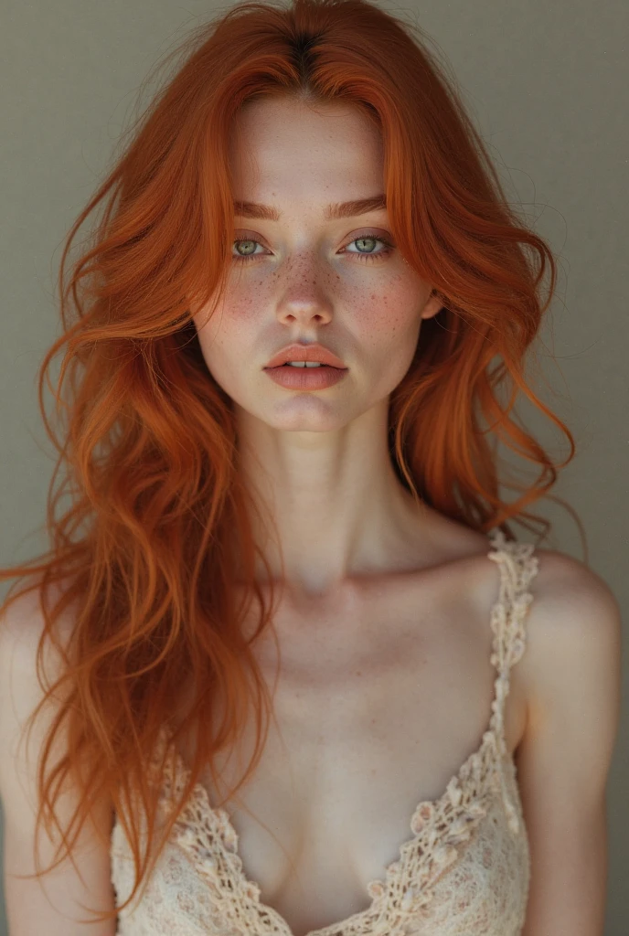 (8k, RAW photo, highest quality),(epic realistic:1.5), a girl, dynamic posture,erotic face,shirt,(detailed eyes:0.8),(looking at the camera:1.4), (highest quality), (best shadow),intricate details,cinematic,((skin:1.4)),interior, (long ponytail ginger hair:1.3),dark studio,(hdr:1.5),detailed, muted colors, frecklesTop quality, (bright lighting: 0.7), masterpiece, big angle shot, RAW photo (pale 19-year-old Irishwoman, looking up at the viewer), cute, (undressed, disheveled, with bright red matted hair), (sitting), full-length portrait, perfect face, captivating eyes, bright details, pouting lips, (high skin detail), freckles, medium breasts, hard (blue tint: 0.6), (dirty: 0.8), (bloody: 0.7), Key lighting, (backlight: 0.5), medium depth of field, Canon 5D, 50mm lens, f/4 aperture, (ultra-detailed, complex detail), sharp focus, soft colors, 8k, absurd, 8mm film grain, war photography,flirting with camera