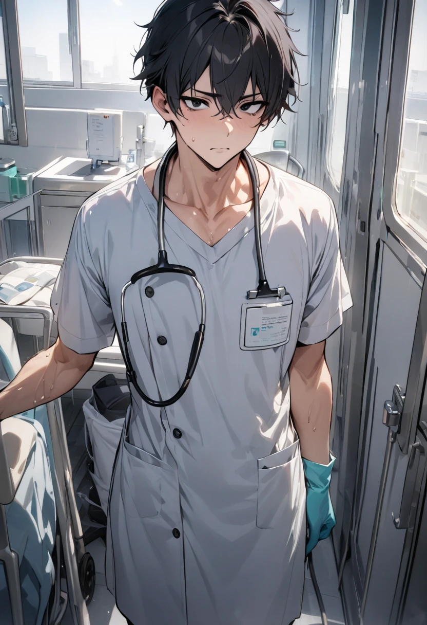 (Rehabilitate style) (Walking training), (solo crew cut silver hair very short hair painfull boy, detailed red eyes, serious face), (15 yo), (in a white Hospital gown), BREAK, (in the Hospital Rehabilitation), BREAK, perfect anatomy, masterpiece, best quality, 16k, beautiful detailed grow, daydreaming expression.