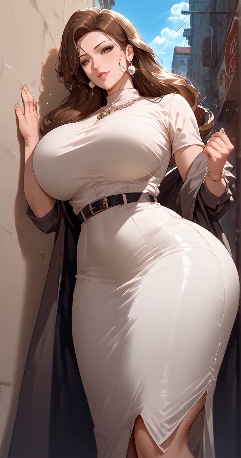 (((Large Breasts)))Breast sagging、Low-cut(((Cleavage )))、(((Wide hips,)))(((Hourglass figure)))((Long legs)),