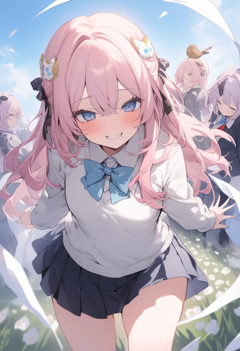 ((((((masutepiece,Best Quality,absurderes,Hires,ultra-detailliert,Perfect hands,best hand)))))),((((NSFW,excessive cum in,cum on chest,cum on the body,cum in ,Bukkake,,,,Bottomless)))),((White Elbow Gloves,white knee highs,Pink Heart Brooch)),((Standing,Spread legs,Arms up,Waving,Smile,Little Girl,Baby face,medium breasts,lovely big eyes,Long pink hair,Straight hair,one eye closed,Sweat)),Cowboy Shot,Blue eyes,Open mouth,((((School student,Girls,Large crowds,Smile,clap hands,plein air,city,Broken,Sunset))))