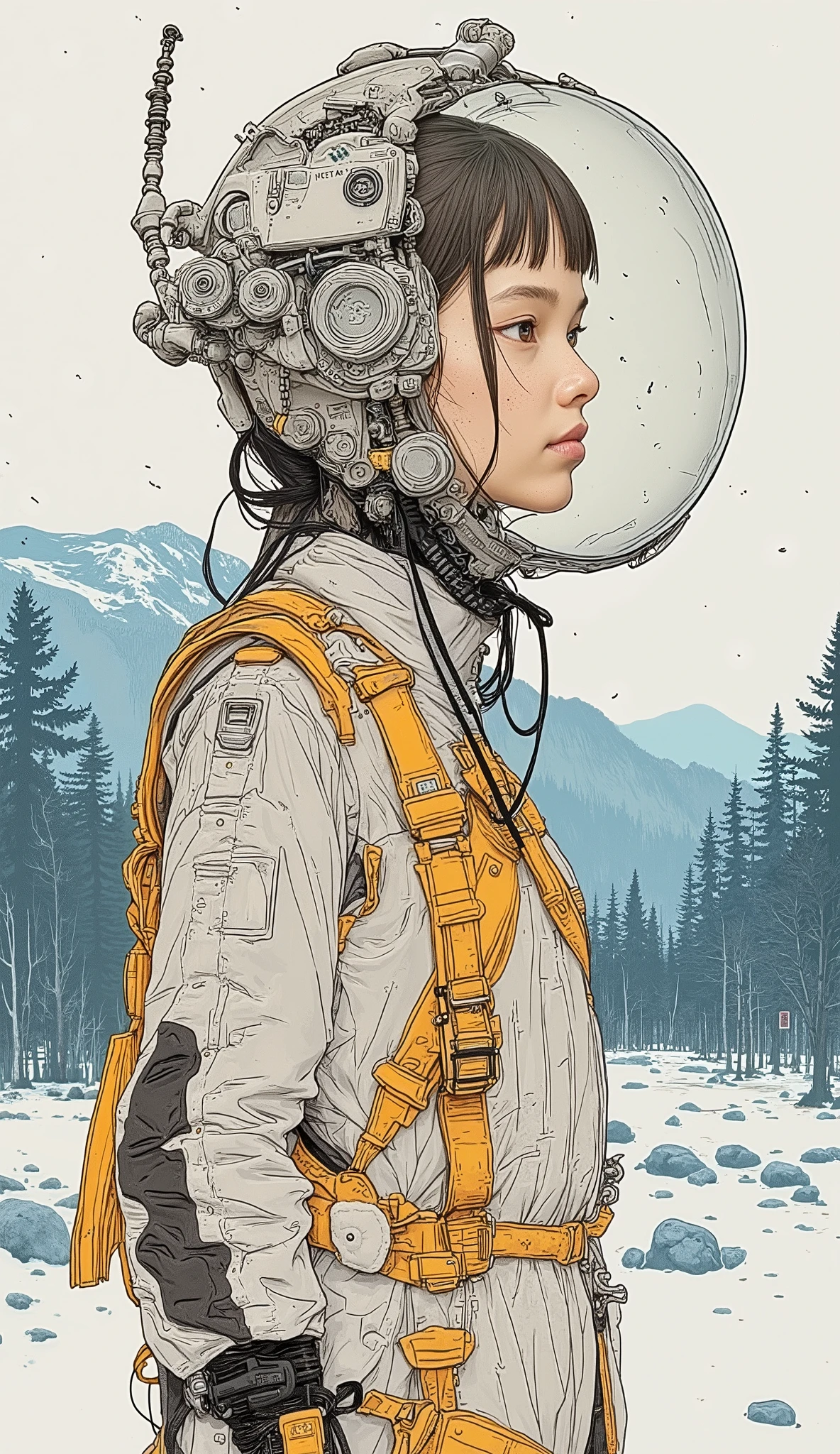 Spacesuit,future,Young girls,ln the forest