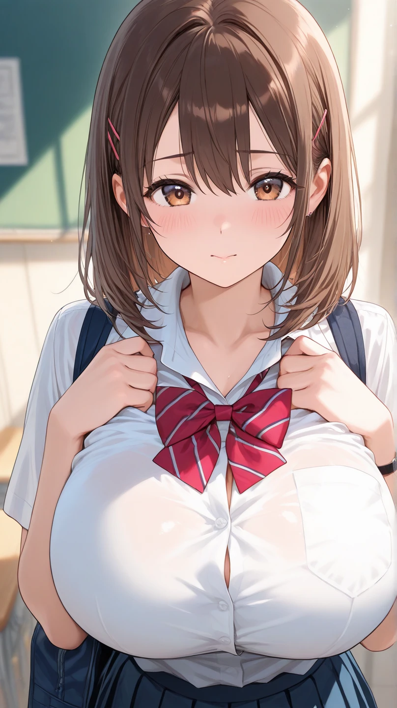 (((pixel perfect, detail perfect))), alone, 1 girl, Misaka Mikoto, tokiwadai , bow, looking at the viewer,, whole body、(Breast Exposure、Nipple exposure、medium breasts))、smile、Tokiwadai Junior High School Uniforms、Have sex with a man、nose blush、Cowgirl、sex