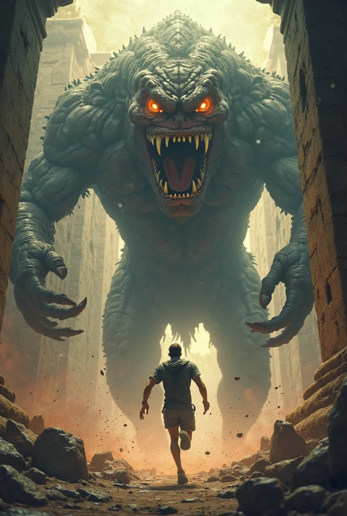 A man fighting with a human monster