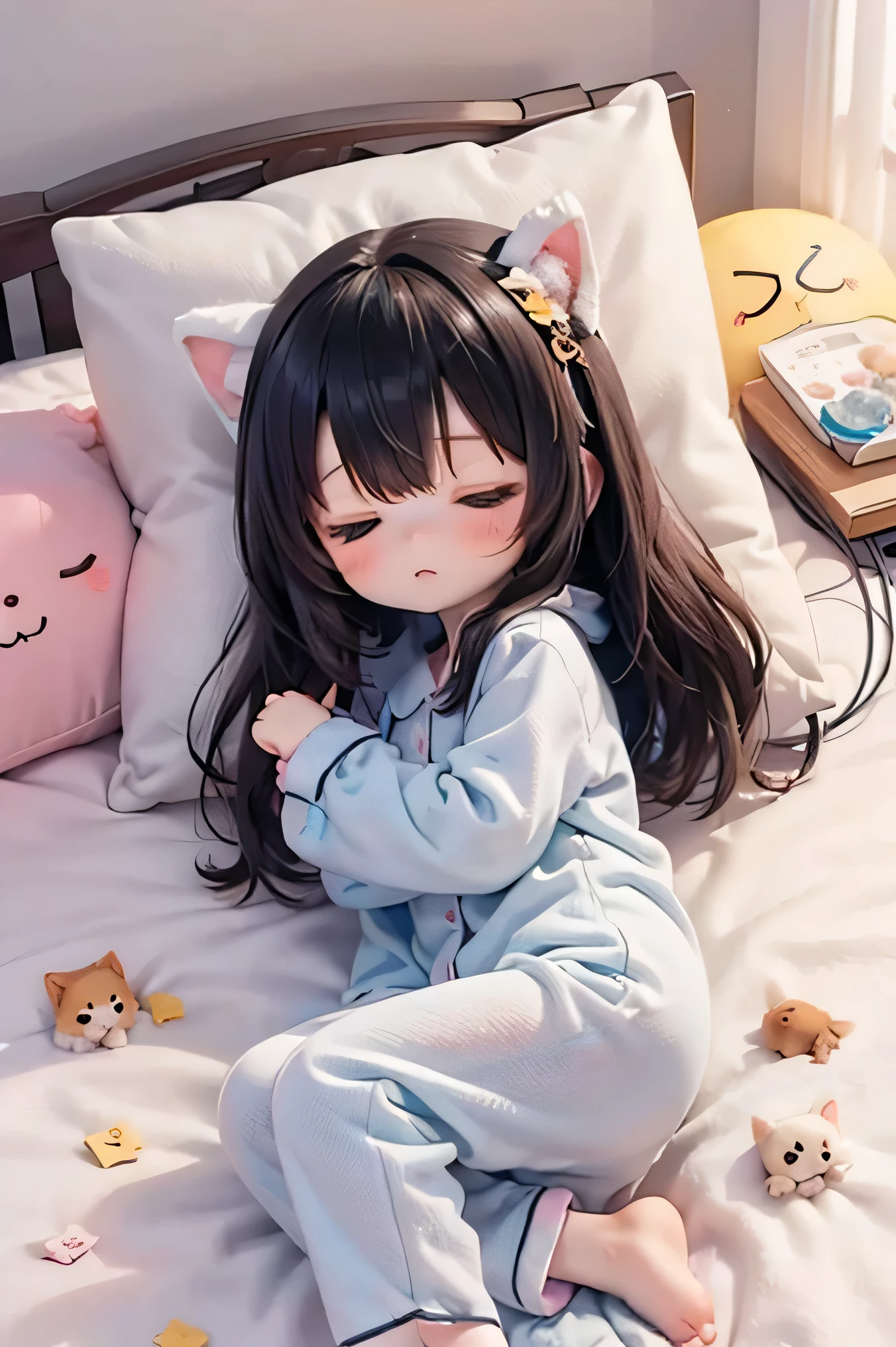 Cute 6 year old anime boy wearing cute socks and super kawaii animal pajamas
