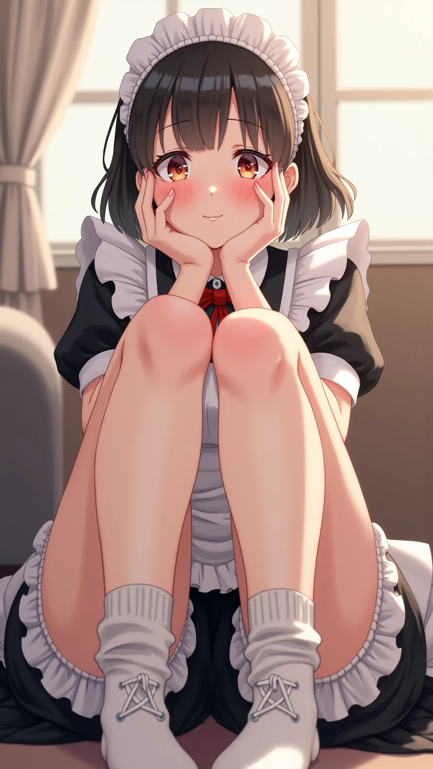 anime - style image of a woman in a white bra top and panties, seductive anime girl, marin kitagawa fanart, makoto shinka, rin, small curvy , anime best girl, sexy pose, smooth anime cg art, asuka suit under clothes!, cushart krenz key art feminine, ayaka genshin impact, zerochan art, white panties,cameltoe,full body,white pantyhose,squatting,pantyshot,å©•ä¸,1girl,star earrings,solo, black hair,braid,medium hair,bangs,bright pupils,brown eyes,hair between eyes,white pupils, shinomiya kaguya
metal collar,neck ribbon,white shirt,black ribbon,center frills,corset dress,blue dress,long sleeves,frilled skirt,medium breasts,collarbone,smile, blush,
mary janes,outdoors,grass,wind,wind lift,falling leaves,, Exquisite visuals, high-definition,masterpiece,best quality,, 16yo,Young female,Beautiful Fingers,Beautiful long legs,Beautiful body,Beautiful Nose,Beautiful character design, perfect eyes, perfect face,expressive eyes,
official art,extremely detailed CG unity 8k wallpaper, perfect lighting,Colorful, Bright_Front_face_Lighting,shiny skin,
(masterpiece:1.0),(best_quality:1.0), ultra high res,4K,ultra-detailed, (One lady)、(masterpiece)、(best qualtiy)、(ultra-detailliert)、(a high chroma)、(CG Illustration)、((Full Angle))、Female, 16 years old、Delicate beautiful face、(red blush)、(Wavy long hair、Dark blonde hair)、(dishevled hair)、((Shoulder top))、See-through clothes:1.3、((Black stockings))、(Pink Lace Panties)、(Dark blue pleated skirt)、(teats)、breasts of medium size,、((turned around))、(Woman sitting on the floor)、The best lighting、simple background
photography, 8K, HDR, highres, absurdres:1.2, Kodak portra 400, film grain, blurry background, bokeh:1.2, lens flare, (vibrant_color:1.2), (beautiful_face:1.5),(narrow_waist), ,NSFW,