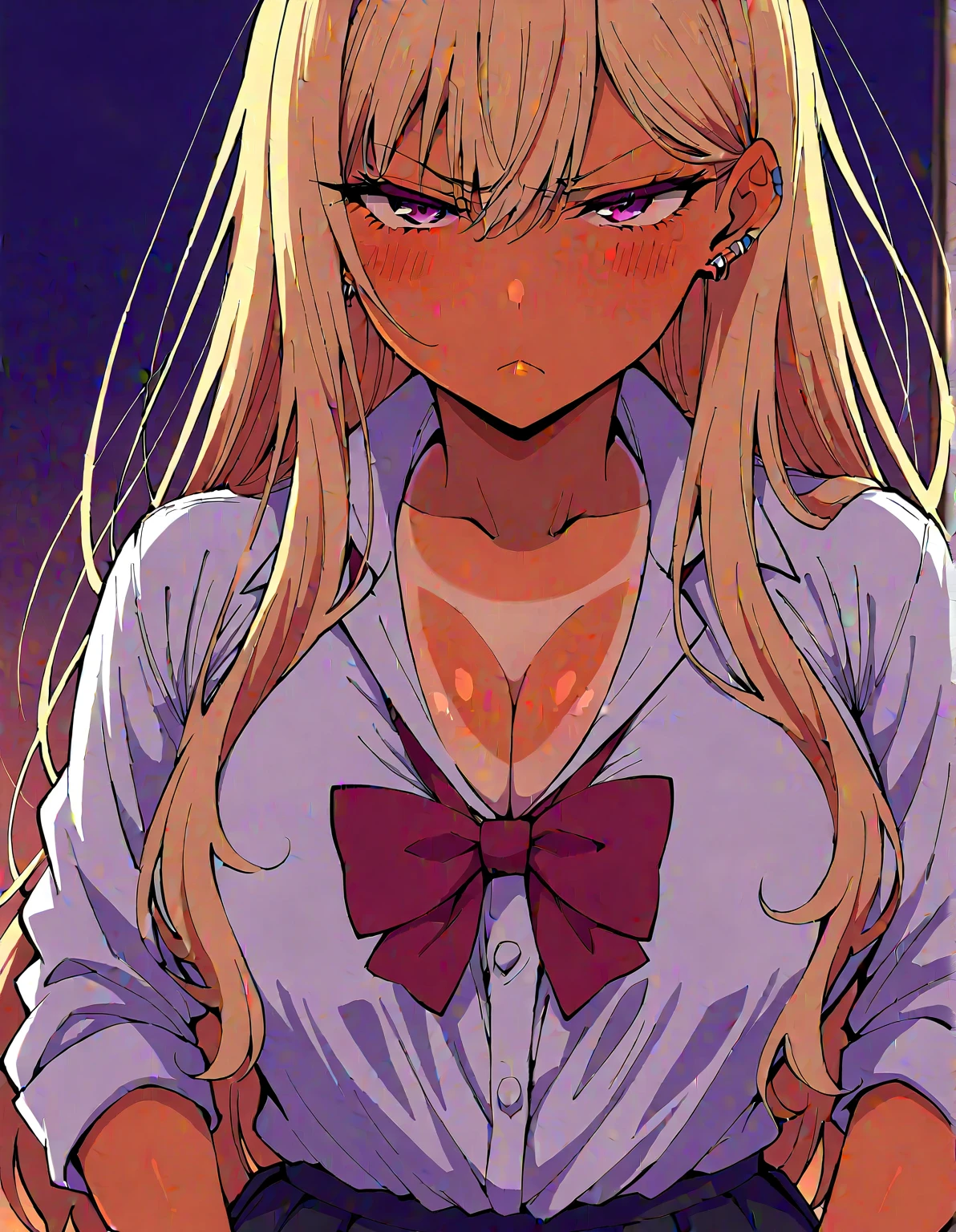 An 18-year-old girl is lying on the table,
Her face is flushed,
Wearing a waiter's uniform,
How many hamburgers are on the table,
Large chest,
A spacious desktop,
blonde,
There is a small amount of yogurt on the face,
(The table is covered with a white tablecloth),
((The table occupies half of the screen)),
(scantily clad),Low cut blouses,There is a large amount of yogurt on the chest,There are a small amount of tears in the corners of the eyes