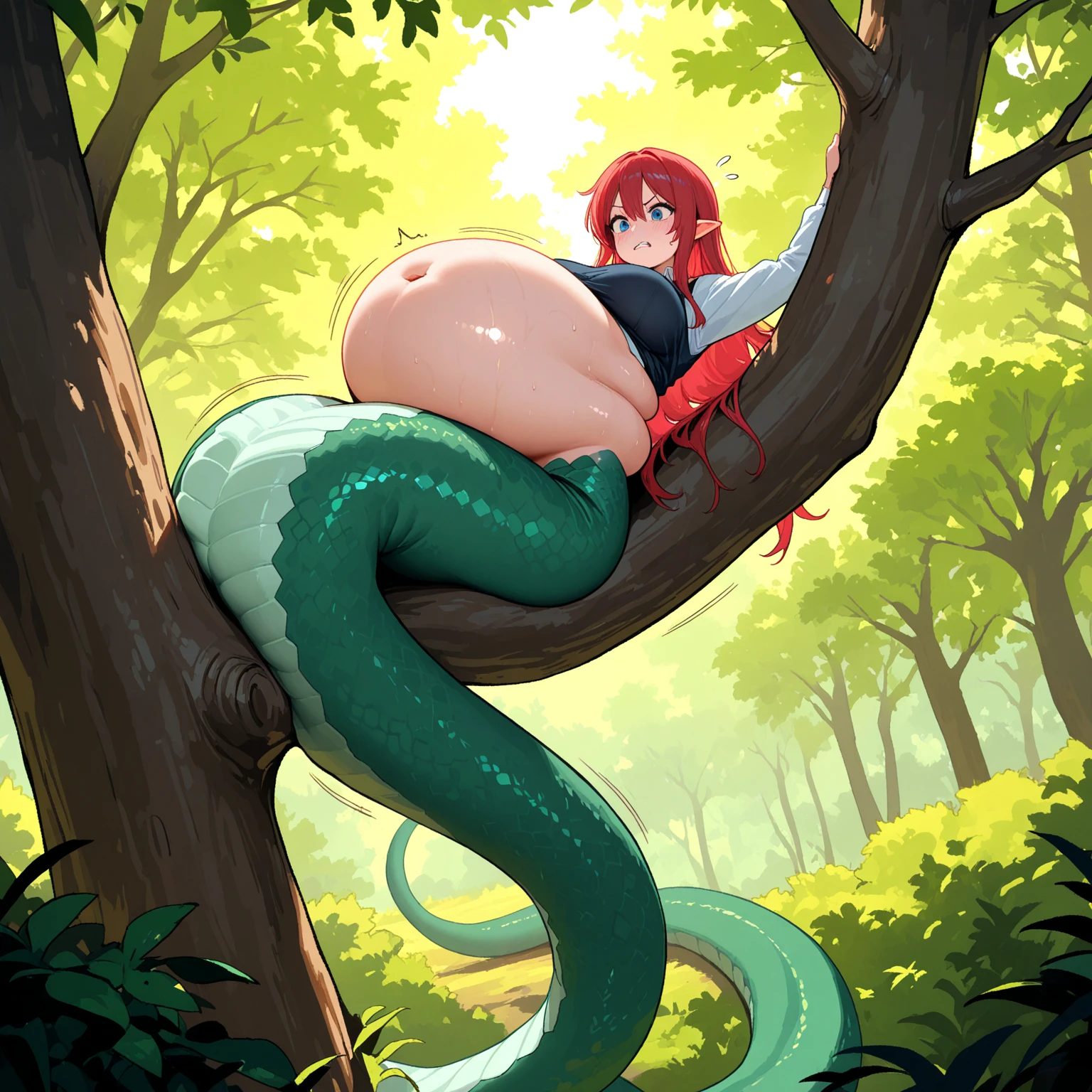 Poison Ivy naked with a super thick cock , long and big inside the ass. squinting eyes. blushing, drooling