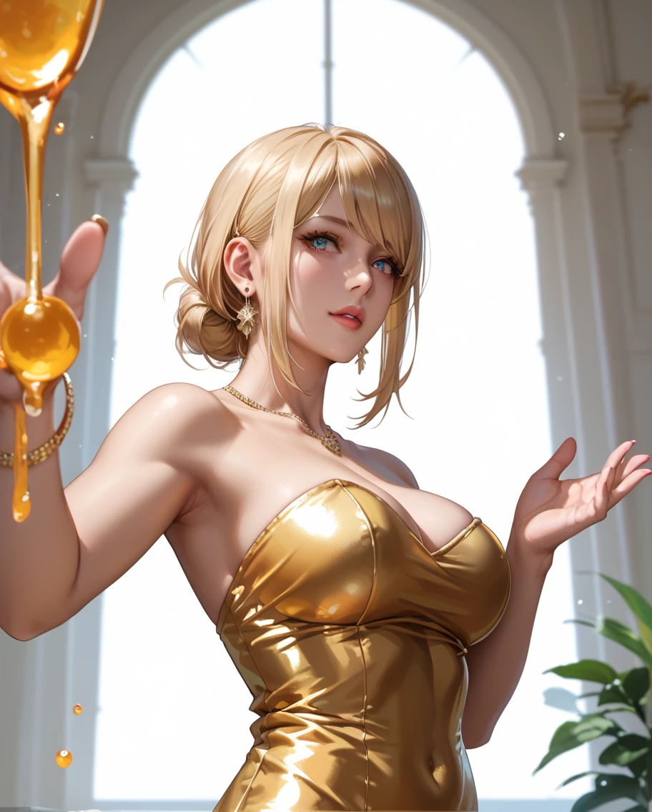 (Press Conference 1.5), (Countless Microphones Pointed at Her), (Holding High Championship Trophy 1.5), (Interviewing Reporters 1.5), (Proud and Confident Eyes), (Wide-range Shots), (Countless Cameras), (Flash Shooting), (Yellow Hair 1.5) (Ultra Short Hair 1.5), (Cleavage), (Larger Boobs), (Dynamic Movement), (Vivid and Vibrant), (Tight Swimsuit), (Shut Up), (Small and Flexible), (draped in oversized white towel 1.5), (best quality), flash close-up, global illumination, screen space global illumination, ray traced global illumination, optical, scattering, glow, shadow, rough, flickering, harsh lighting,
