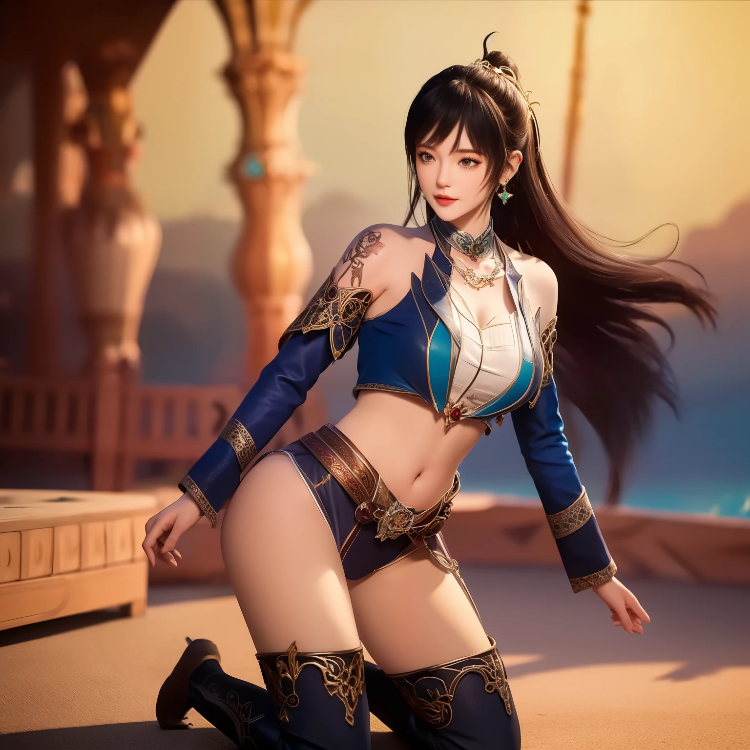 Pretty Woman 1 , ผมสีดำ , black eyes , (Cowboy kneeling), nude, Show your shoulders , show your breasts , part. Show off your waist ,Show Your Hips , show off your thighs , Show your legs , near the sea , big breasts, Convex bust , perfect lighting, long hair , Hair tie , jewelryผม , Earrings, jewelry , Necklace, Dynamic angle, , , , , , Exposing Navel , (( Tattoosตามร่างกาย )), ((Tattoos)),