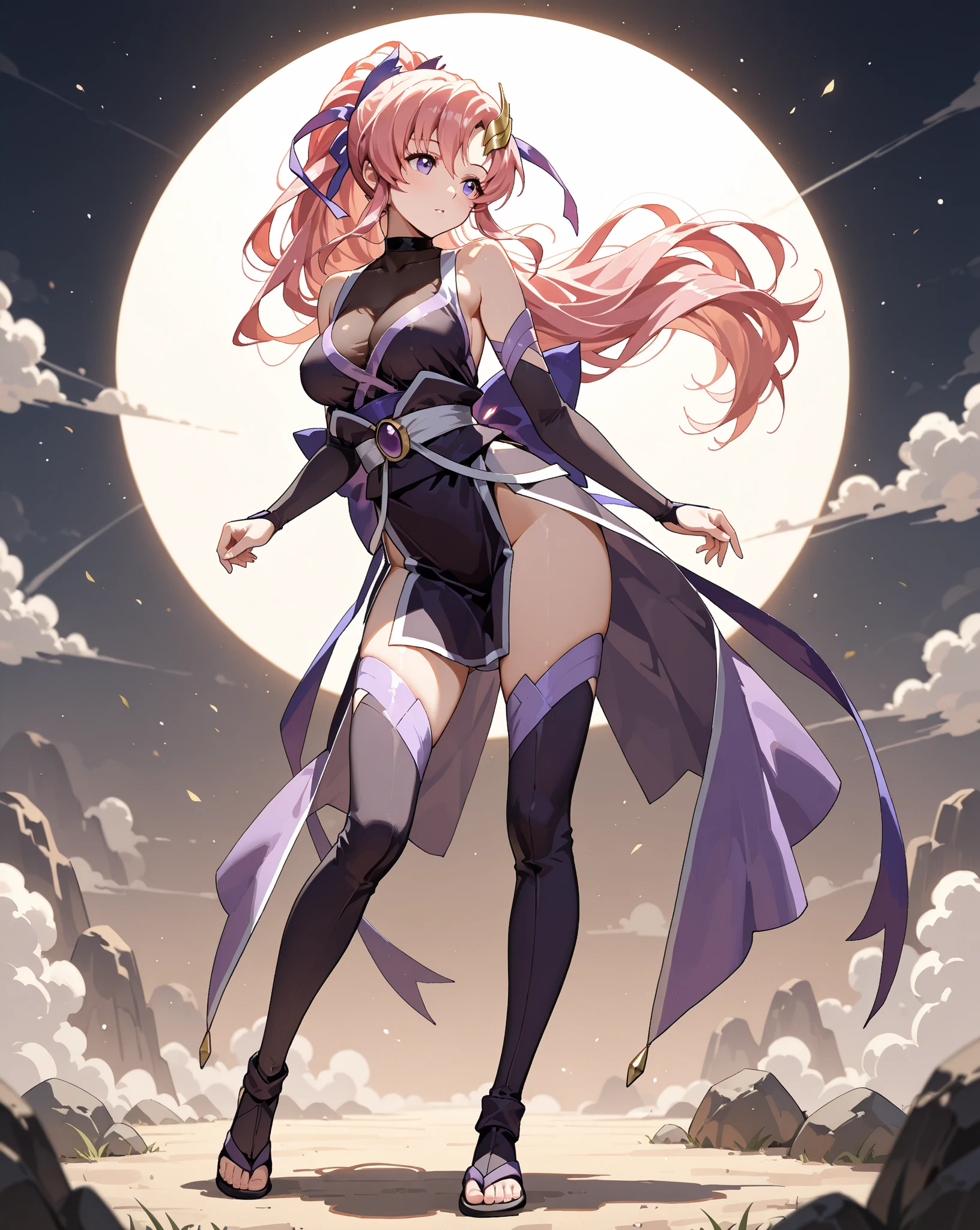 the night,One guy,moon full,Gentle girl,Pink Long Hair