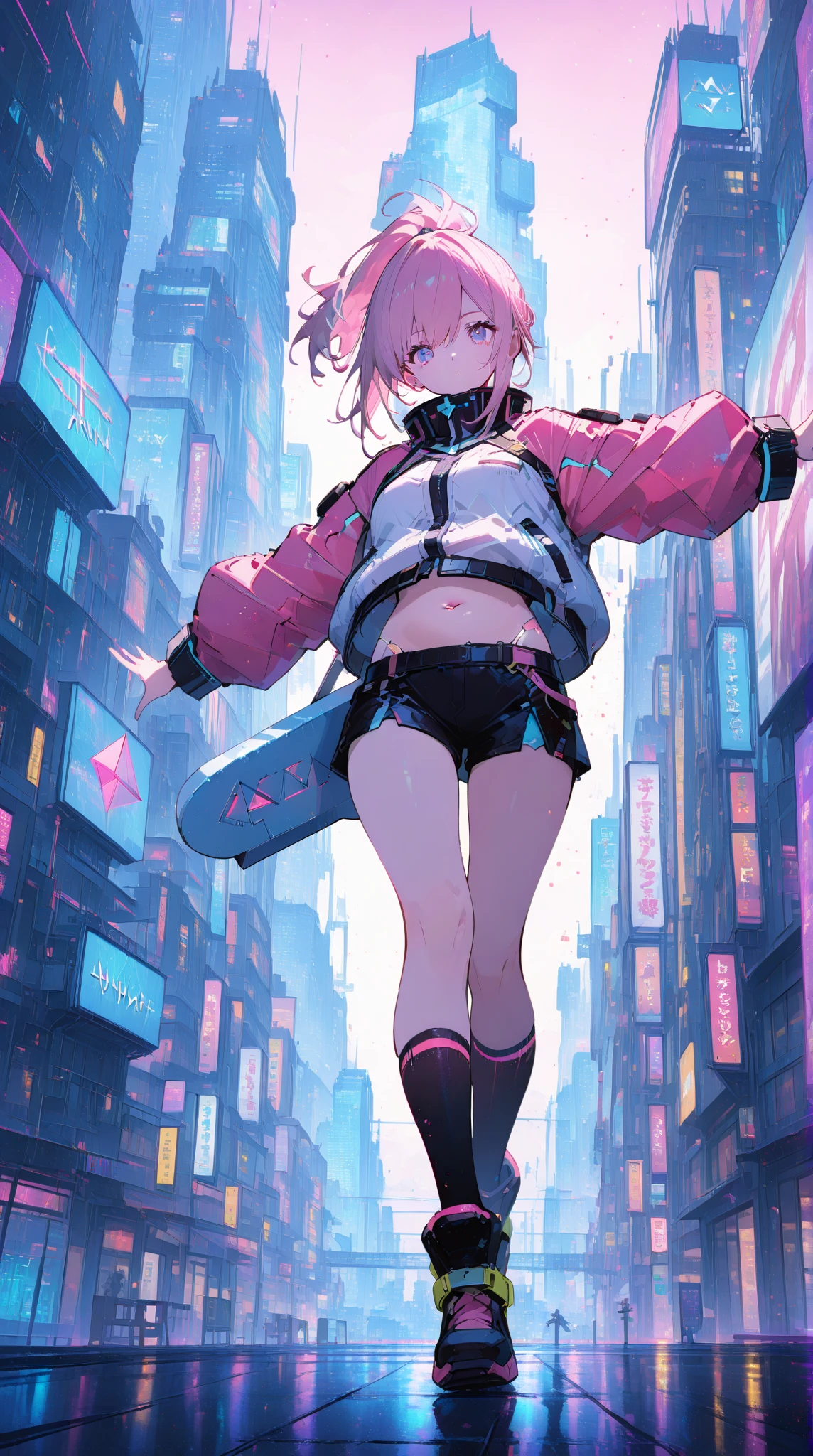 beautiful anime girl crouching,Bring a suitcase and backpack, naked leg,Thin leg,Big breasts Thin waist,Bigchest,style of anime4 K, Anime style. 8K, Digital cyberpunk anime art, Best anime 4k konachan wallpaper, cyberpunk anime girl, digitl cyberpunk - anime art, Anime style illustration, Digital anime illustration, Anime art wallpaper 8 K, 4K anime wallpaper, anime styled digital art, cyberpunk anime art