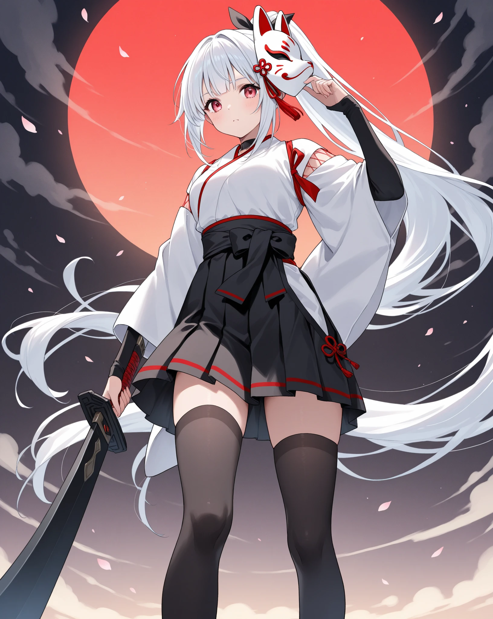 Long Hair, Red eyes, Fox Ears, Attention to detail, Silver Hair, Both sides up, Animal ears , happiness/joy, anime, Spread your legs　Swaying in the Wind　Fox&#39;s Tail　Twin Side Up　smile　Too much exposure　High Kick　Light clothing