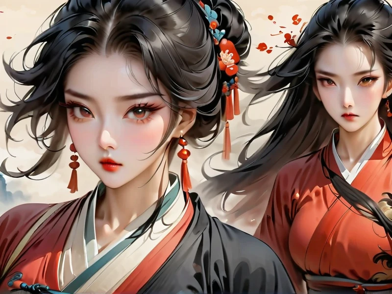 1 woman, Chinese style, beautiful face, straight facial features, fair and moist skin, large and bright eyes, long eyelashes slightly upturned, high nose bridge, plump and bright lips, long and black hairstyle, usually pulled into a high ball head, hair sometimes decorated with some ribbons, hairpins, etc., making her more delicate, petite and delicate, curvy, but also very flexible, light and flowing in action, Song Han uniform, light and lively coat, the color is usually orange or green and other vibrant colors, Often wear a pair of shoes or sandals. --auto --s2