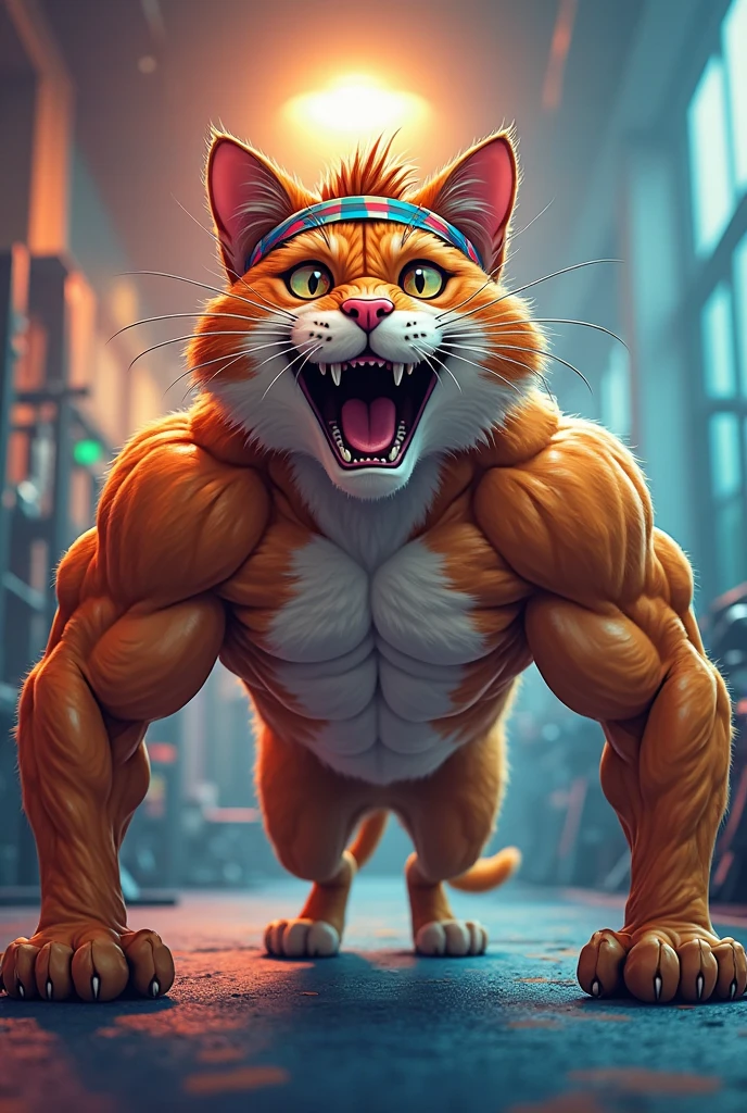 Beige Puma University Mascot Not Realistic Blue Background Angry Muscular