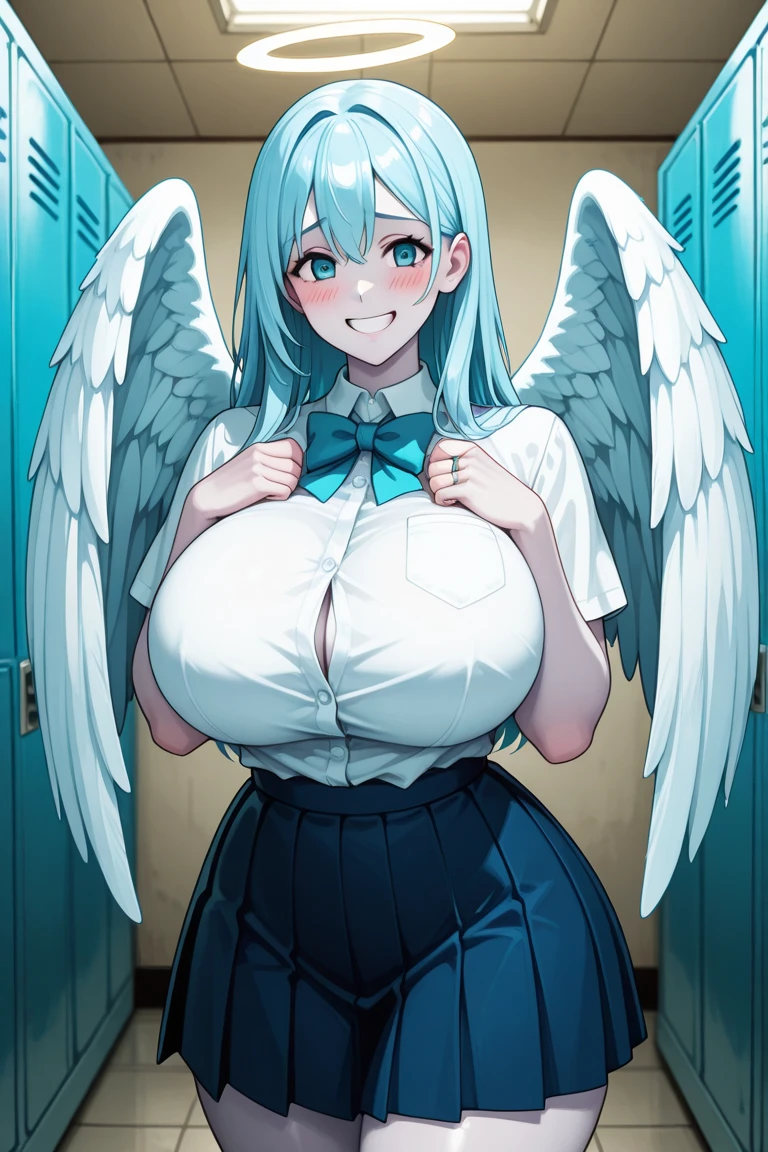(See-through:1.3),White Seraphim,Sailor suit, , Sailor suit, View your viewers, Insanity, Disheveled long hair, Beautiful attention to detail,Blue sailor collar, Firm and bouncing big , A light smile, ((Her breasts bounce wildly as she has intense vaginal sex with a man: 1.5)),Cowgirl Sex, {{A lewd angel takes over a high school girl having vaginal sex and changes the high school girl's face into an angel's face while having sex}}, Changes from pink twintails to white bob cut, 32k,Super detailed,Ultra-detailed, NSFW