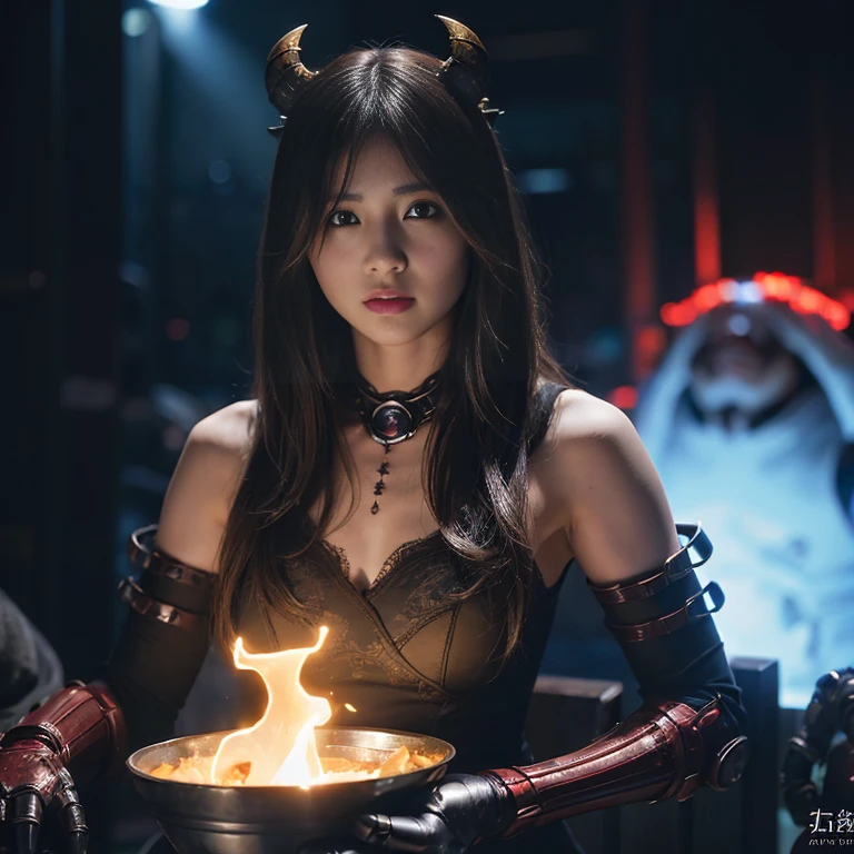 ((best quality)), ((masterpiece)), (detailed), A K-pop Lightstick, that is a red gun with devil horns that says IMP, the name of the group 