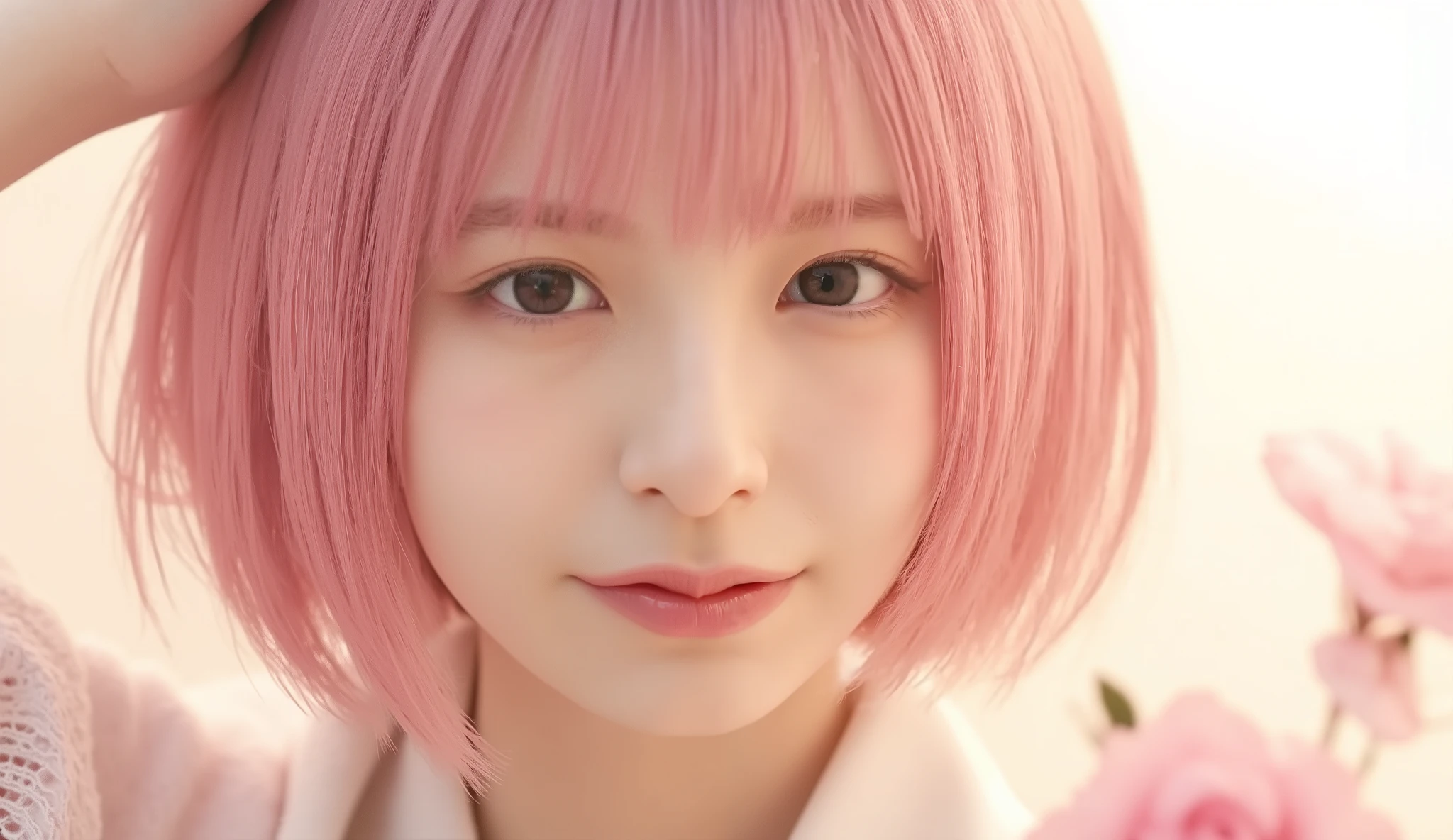 Woman with pink hair as Wedding Peach