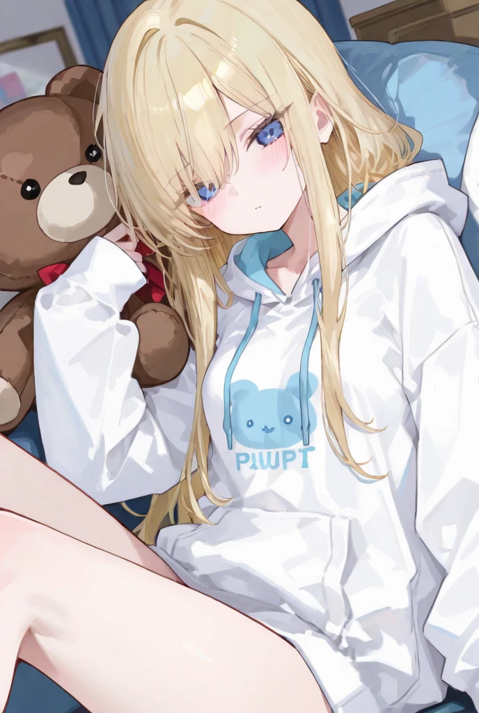 Browsing Caution,(Only one person),(Petite),((Cute man's daughter)),((Penis in the crotch)),seiza,Blonde woman with low pigtails,lips,Sweat,White Breath,hoodie,The gaze of the viewer,A begging expression,Showing his erect penis to the viewers
