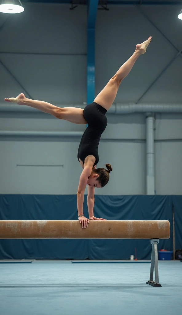 The girl is working out on the horizontal bars