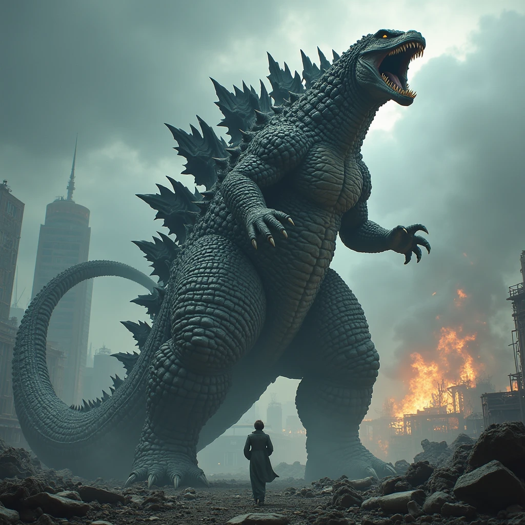 Aerial view of Towering Godzilla on rampage, City on fire, smoke , asymmetric ruins, (ultra wide angle:1.5), fisheye lens photo, ((Aerial view):1.2), ((sense of massive Godzilla):1.1), highly detailed city background, (ruins), extremely detailed destruction background, majestic landscape, extremely detailed, depth of field, best quality, masterpiece, high resolution, Hyperrealistic, 8K, top-view, high angle view, Blue Color Palette.
Rendered in ultra-high definition with UHD and retina quality, this masterpiece ensures super detail.
With a focus on high quality and accuracy, this award-winning portrayal captures every nuance in stunning 16k resolution, immersing viewers in its lifelike depiction. Avoid extreme angles or exaggerated expressions to maintain realism.
((perfect_composition, perfect_design, perfect_layout, perfect_detail, ultra_detailed)), ((enhance_all, fix_everything)), More Detail, Enhance.