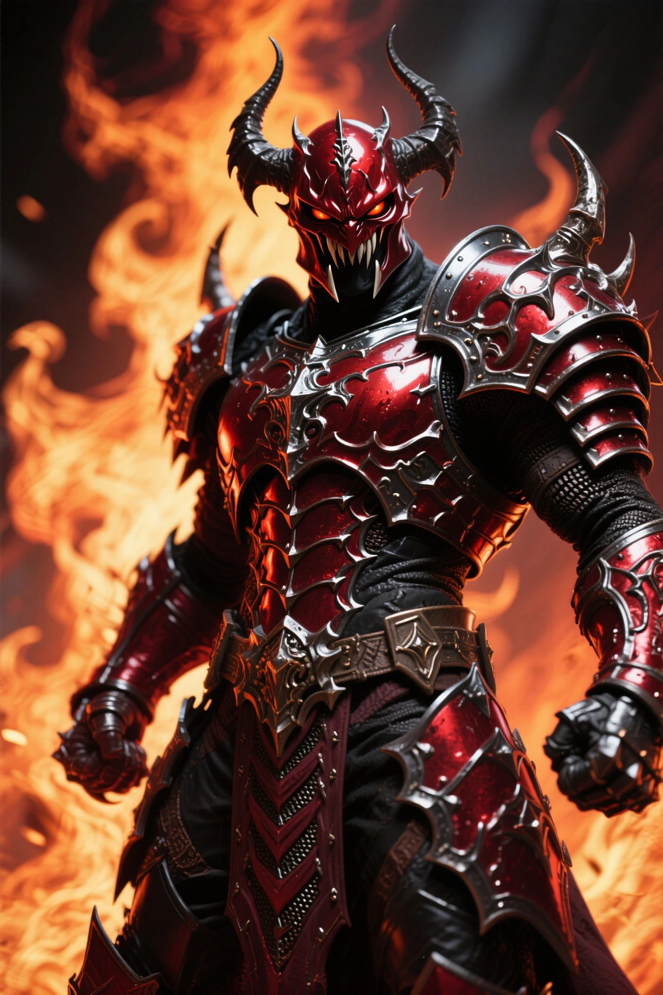 3DMM,MJ3D,((best quality)), ((masterpiece)), ((ultra realistic)), ((dark fantasy style)), (1man:1.3), (night), majestic intricately detailed soft oil painting, body portrait, a menacing fully armored black samurai, (intricately filigreed black yoroi, scroll worked ebony armor, full skull styled horned helm, skull face guard:1.3), (black and red symmetrical feathered wings:1.2), in the haunted dark forest, (twisted gnarled trees, ghostly swirling energies:1.3), dramatic cinematic lighting, soft edge lighting, professional, dramatic lighting, (backlit:1.2), hard edge lighting, cold vibrant colors, (swirling through the air crimson petals everywhere:1.6),