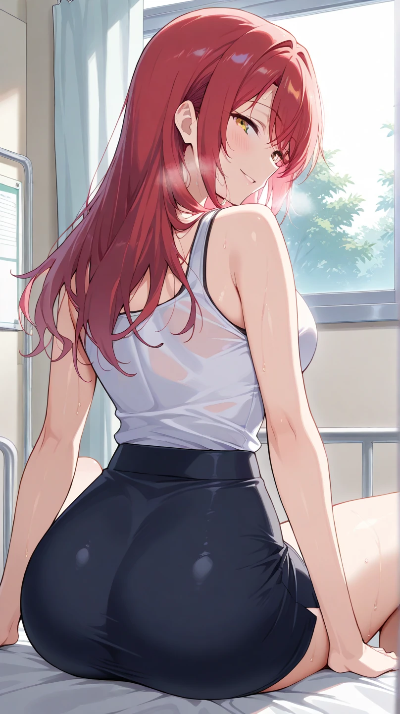 age girl,short crop top,hot pants,Queen,Shake ack view,Cord,shackle,red eyes,No underwear,pink hair,big ass,Playful,stick out your tongue,Smile,sweat,secretion,Buttocks close up,sitting,Sit on the camera,back view,raised buttocks,love heart