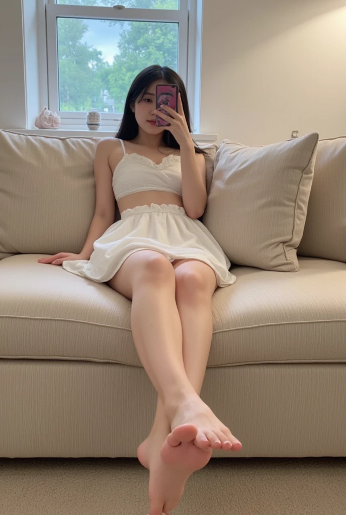 Long hair、Short white dress、Beth、toes、Touch your legs