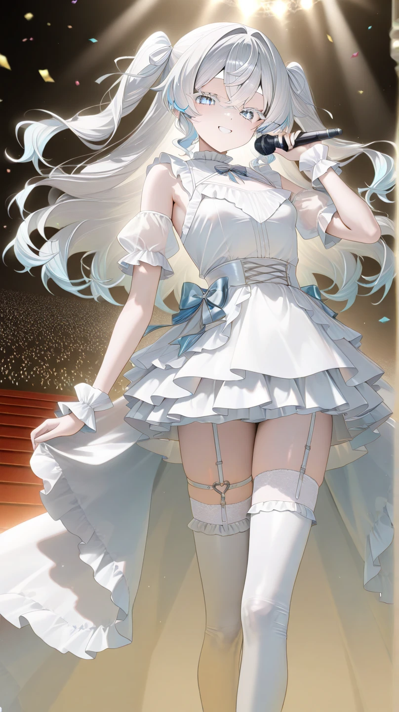 Nikke, Blanc, senos grandes, sonrisa, Wink eye, piernas separadas, fondo casino, saludando