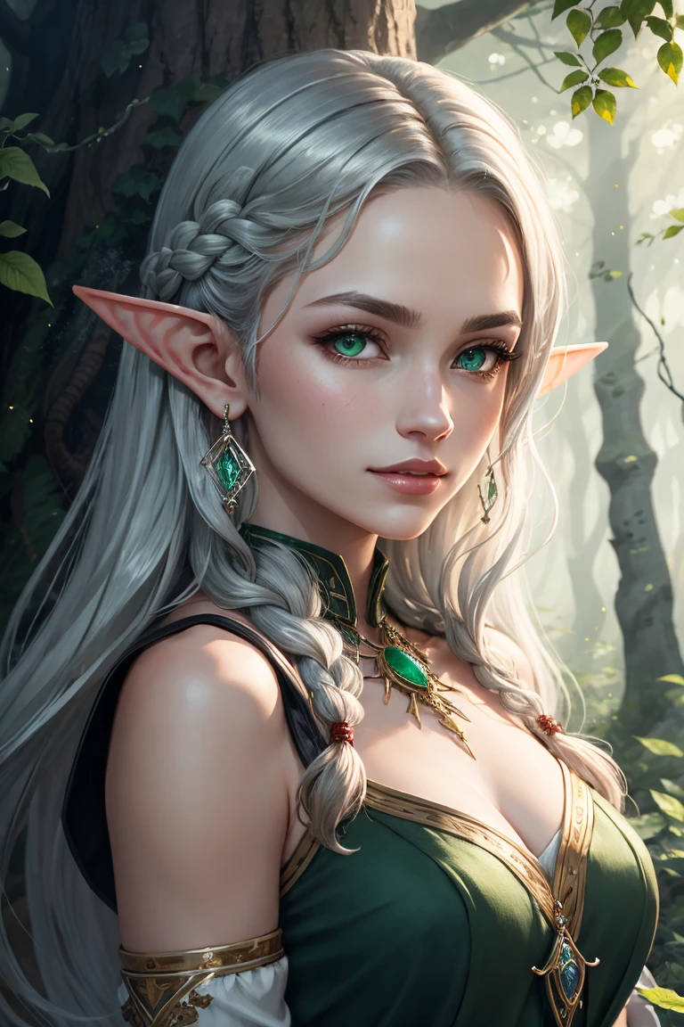 a portrait of an elf, (( long flowing green hair flying, bright pale blue eyes)), 60mm portrait, beautiful pale makeup, color portrait, editorial portrait, light freckles,50mm portrait, stunning portrait, elegant freckles, striking blue eyes, pastel blue eyes, cleavage, black armor, black glove, blood, large breasts, gold dust spread across the skin and face, (dark, hyper-realistic photos (((portrait))) of glass refraction 1vase, background of post-apocalyptic ruins,(((HDR+)))), textures of 4mm, 8k, soft cinematic light, Adobe Lightroom, Photolab, HDR, intricate, elegant, highly detailed, sharp focus, ((((((cinematic appearance)))), soft tones, insane details, intricate details, hyperdetailed, low contrast, soft cinematic light, faint colors, exposure mix, faded, slate atmosphere)