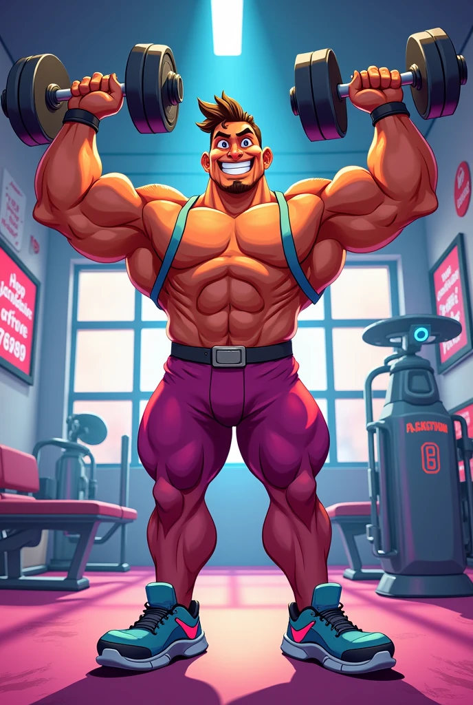 3d alone cartoon at the gym with high attitude 