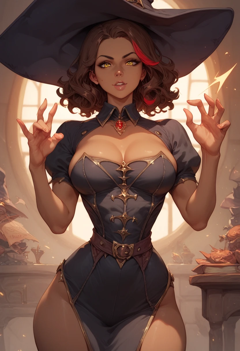 there is a woman in a top hat and jacket segurando uma varinha, Abigail Larson, female magician, commission for high resolution, Britney Lee, glamor anime witch casting magic, beautiful magical stella maeve, segurando uma varinha, estilo artgerm, beautiful magical stella maeve, desenhado no estilo de artgerm, no estilo de artgerm, CO Commission
