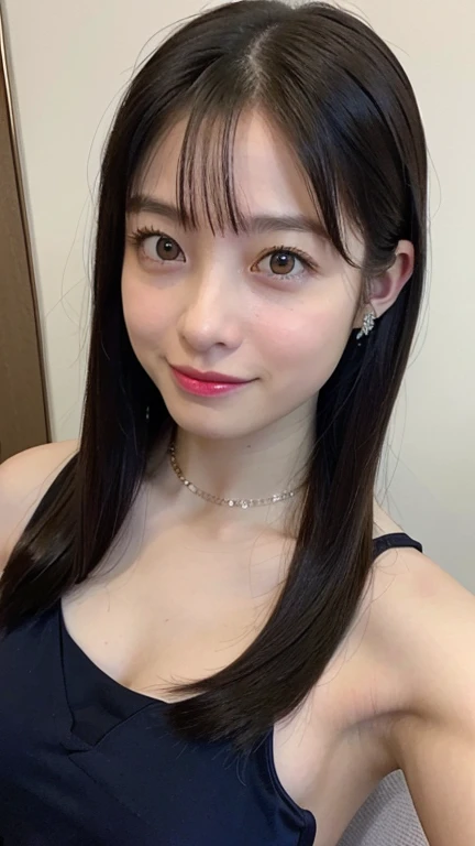 japanese woman、１８age、、morning、one&#39;s home、Selfie style、Upper body projection、Below average face、medium hair、face with makeup、old face、Ugly、Ugly、dark look