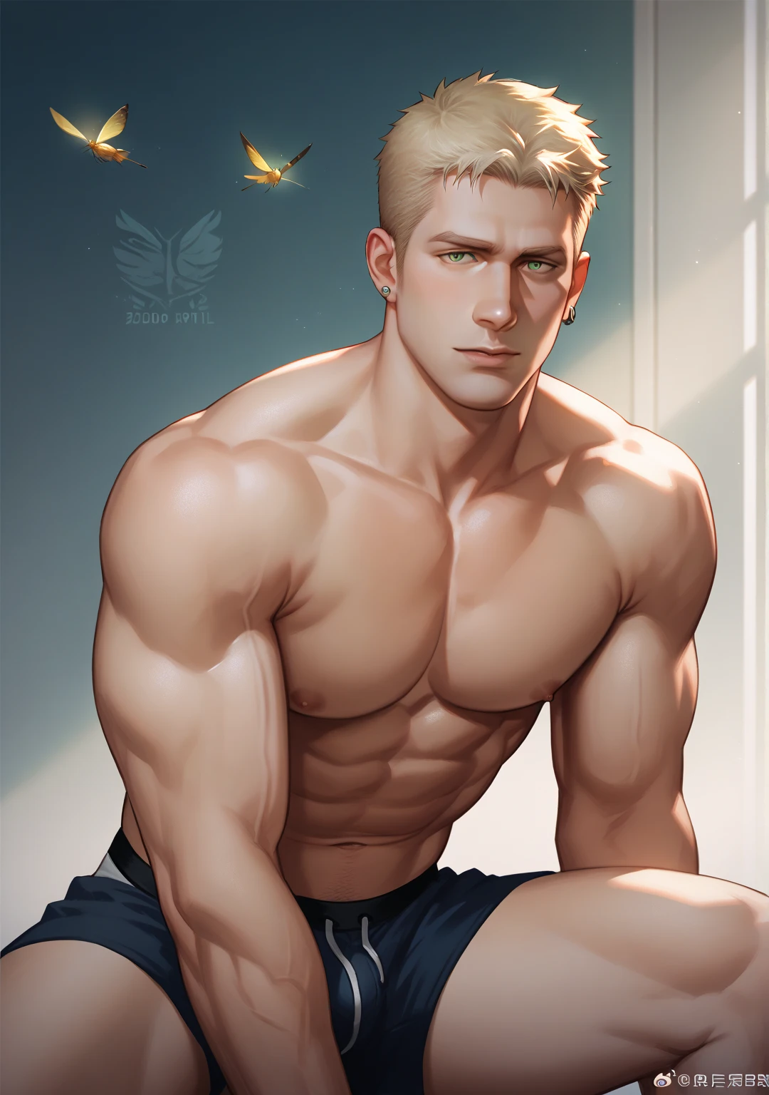 lustration in Leyendecker style : Muscular and pumped-up Prince Harry as James Bond , Agent 007, in an expensive suit