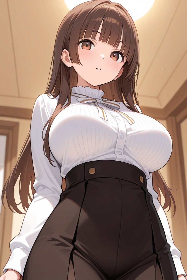 riofutaba, rio futaba, black-framed eyewear, (brown eyes:1.7), glasses, (grey hair:1.2), hair between eyes, over-rim eyewear, semi-rimless eyewear, long hair, sidelocks, 
BREAK (Sweater, crop sweater, (pants), dolphin short,long sleeves, pantyhose,closed clothes:1.2),
front view detailed body, navel, long belly , Slender body, tight body , thicc, large breast, breast, long thighs, masterpiece, long hair, very long hair, 20yo,Young female,Beautiful Finger,Beautiful long legs,Beautiful body,Beautiful Nose,Beautiful character design, perfect eyes, perfect face,expressive eyes, looking at viewer,NSFW, (full_body),(Focus on her face), official art,extremely detailed CG unity 8k wallpaper, perfect lighting,Colorful, Bright_Front_face_Lighting,shiny skin, (masterpiece:1.0),(best_quality:1.0), ultra high res,4K,ultra-detailed, photography, 8K, HDR, highres, absurdres:1.2, Kodak portra 400, film grain, blurry background, bokeh:1.2, lens flare, (vibrant_color:1.2) (Beautiful,large_Breasts:1.4), (beautiful_face:1.5),(narrow_waist),