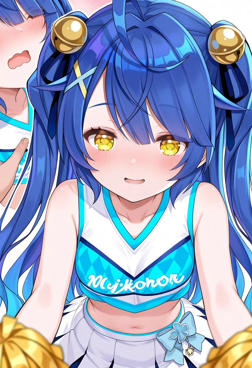 ((Characters appear word of "40000")), (solo:2, 15 yo forehead blue hair long hair cute girl, lovely blue eyes, cute open mouth, pink lips, ecstasy smile), in a One piece swimsuit, BREAK, perfect anatomy, masterpiece, best quality, 16k, beautiful detailed grow, daydreaming expression.