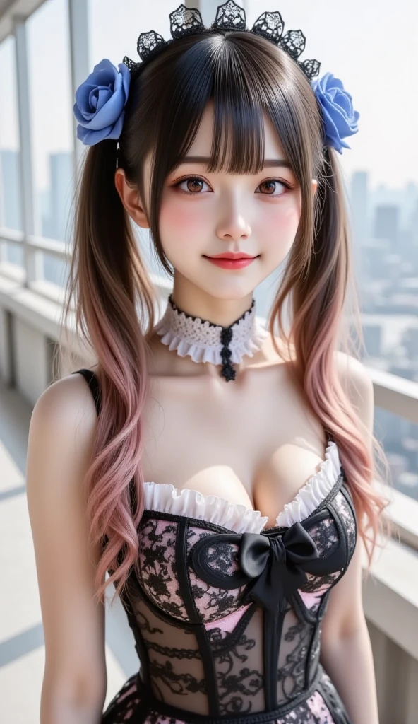 (RAW photo: 1.2), top quality, beautiful detailed girl, bunny girl, smile, blonde, twin tails, highly detailed eyes and face, beautiful detailed eyes, huge file size, high resolution, high resolution, 8k wallpaper, fine detail, highly detailed ticker uniform 8k wallpaper, light on face, movie lighting, 16 year old girl, sexy pose, (photorealism: 1.4), Illustration, surrealism, from below, super detail, masterpiece, playboy bunny, fishnet pantyhose, on all fours