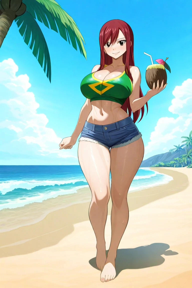 lum, bikini, standing,, , oni, smile,, full body, , , horns, curvy, big breast,, smile, green hair