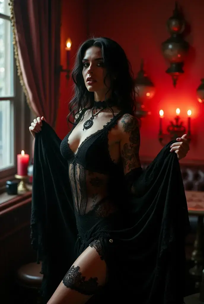 goth woman stripteasing