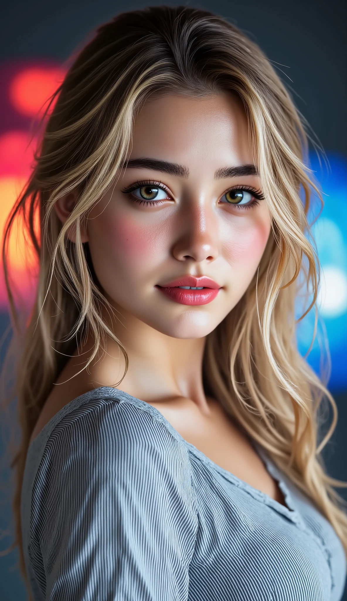  [Style: "masterpiece, realistic, (photorealistic Realism), ultra-detailed, Hyper high resolution" - "(Hyper quality, intricate ultra-detailed digital art)"](Key Directive: - ("The priority is the anatomical accuracy and texture of the materials" - "Ultra-sharp human eyes with biological accuracy") "Eyes:{(acid-resistant terminology)(macro-details:1.3): Moist corneal surface(visible aqueous layer:1.2)Hyper-detailed iris stroma ((brown:1.3) with gold flecks) Precise limbal ring (slightly neons pigmentation:1.25)Pupil micro-texture (irregular edge authenticity:0.9) * Vasculature in sclera(subtle red veins radiating from limbus)" - "Lashes: pink individual synthetic fibers (crosshatched roots,clump-free separation)" | Pose: "((full body combat-ready stance)) (plausible spinal twist)"Technical Specs:(Optics: - "Zeiss Otus85mm f/1.4 lens(eye refraction calculations:0.66)" - "Shutter Speed:1/500(freeze eye micro-movements)" - "Focus Stacking:7-point coverage on iris plane") (Post-Processing: - "Frequency separation for skin vs eye details" - "Selective sharpening: eyes180%,hair120%" - "Denoise: luminance20,color35(retain corneal speculars)")(Avoid: "pupil distortion, uncanny valley asymmetry, plastic-like wetness") a fairy tale-like picture , beautiful woman, full body photo, A well-drawn fairy tale, beautiful bizneswoman, , a fairytale-like picture , Detailed description, A well-drawn fairy tale, Vivid expression , Detailed facial features, Luxurious office Outfit, colorful, graceful posture, (slim-muscle body),((firm and full big breasts:1.4)) ["(slim belly, narrow waist, pertect ass, perfect thighs)"] Fantastic Backgrounds, magical atmosphere, Sophisticated contrast treatment, Detailed texture expression, Precision drawn with expert craftsmanship, Vibrant colors, Detailed texture expression,(Rendering engine: "Unreal Engine 5 path tracing, 16K texture maps") Anisotropic Filtering,Maximum Sharpness and Sharpness,Albedo and Specular maps,Surface Shading }