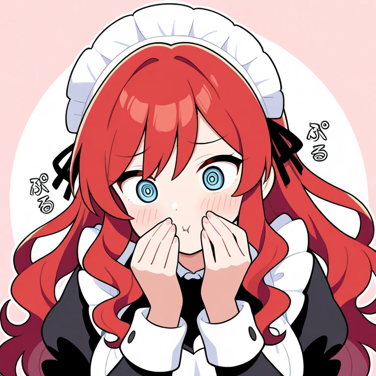 1 girl,heart-shaped pupils,toenails,hands on own face,Red hair,purples eyes,(blush:1.1),white choker ,trunk,shivering,sweat,sweatdrop,heart,(speed lines:1.1),medium breasts, ((Heavy breathing:1.3)), Amemos, heart, top cut, glad, Androgynous face smile 