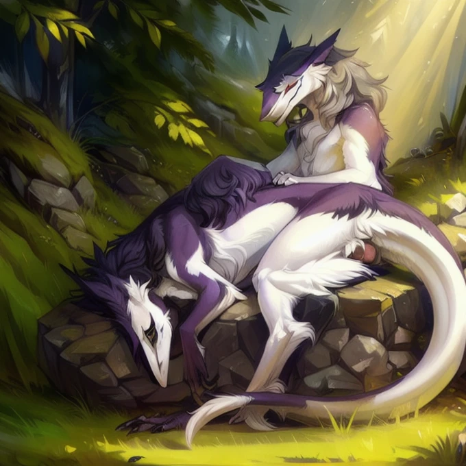 ultra-detailed, masterpiece, masterwork, high quality, best quality, hdr, (nature, night, waterfall), posted on e621, (by hioshiru), nsfw, 2boys, male, (white little body dragon), hairy dragon, (nude, white body), (long silver hair, yellow eyes, fucked silly, drooling), dynamic angle, (foreskin, perfect balls, anal sex), cum, cum on body,