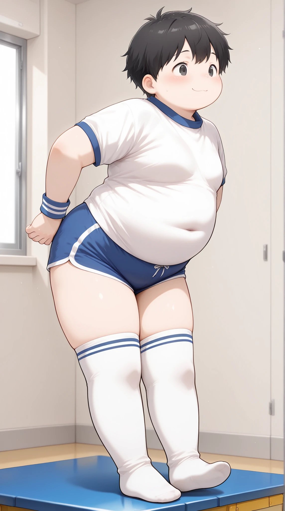 A girl wearing a white sports bra((Sexy pose)),Light brown hair,blue eyes,short hair,Blushed,Curvy Girls,plump,legs slightly spread,Small breasts,Has a sexy look
