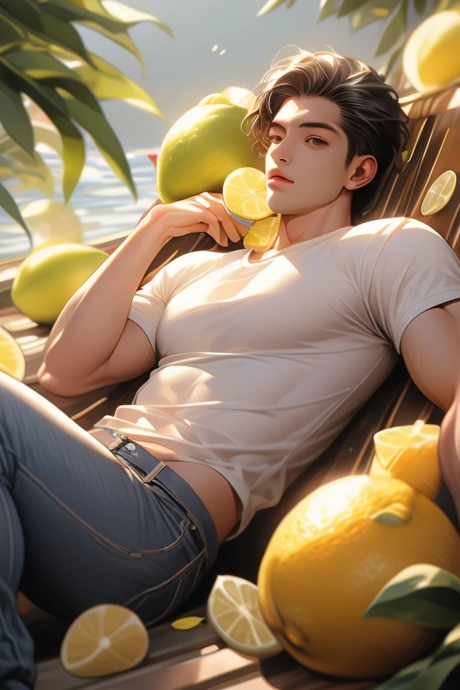score_9, score_8_superior, score_7_superior, sauce_anime, evaluation_Safety, Intricate details, (Realistic:0.6), View your viewers, Depth of written boundary, One boy, alone, Men&#39;s Center, kazutora_hanemiya, Blonde, Yellow Eyes, short hair, Multicolored Hair, Two-tone hair, Black Hair, Hair on one eye, bangs, , Mole, Mole under eye, From below, farm, plantation, dawn, Arms at your sides, sad, jumper,, 