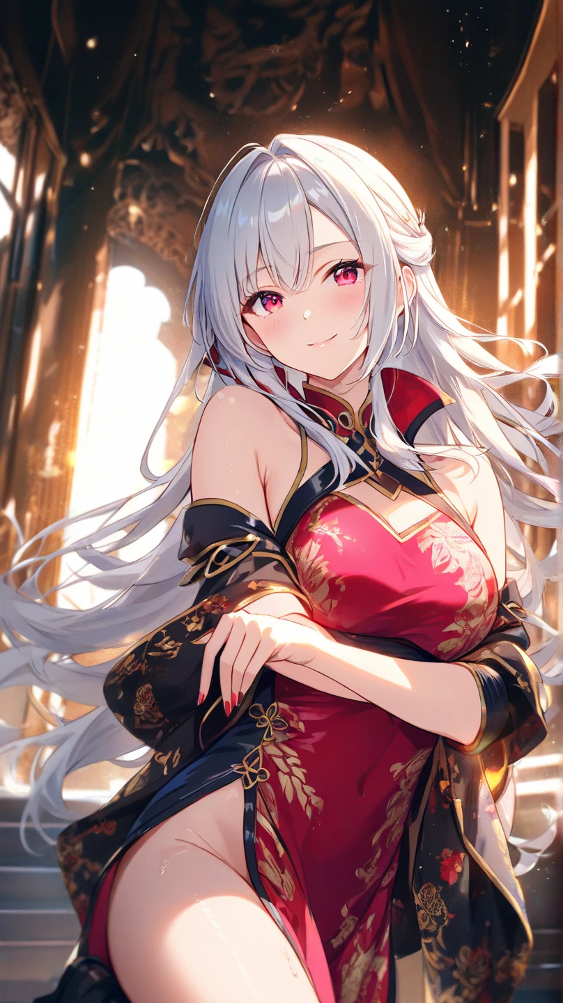 NSFW,tmasterpiece,Need,super-fine,Semi-realistic,Meticulous facial features,teens girl,whaite hair,long whitr hair,red - eyed,elaborate Hanfu