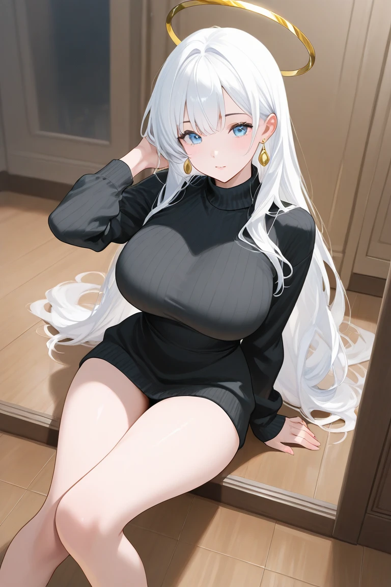 (best quality:1.5, highres, UHD, 4K, detailed lighting, shaders),black wavy hair, gradient hair, large breasts, white shirt, white skirt jeans, mature woman , white Witcher hat, (pov), white background, colorful red eyeshadow, dramatic lighting, smile eyepression, golden earrings, flowing hair, delicate facial features, dark skinned, high cheekbones, white background, stand up, lean forward, full body, black skin