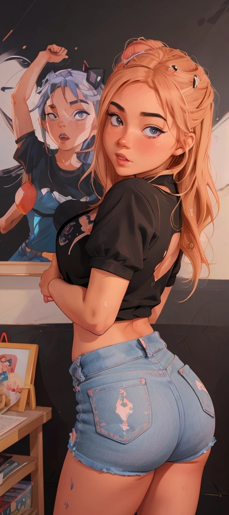, 1girl,a beautiful fashion model ,(masterpiece, official art, best quality) (blue eyes) shiny hair, long bob, blonde hair with blonde streaks in hair, ponytail, full lips, upturned nose, big , stripping, elegant makeup, exhibitionism, naked in public, , slim thighs, toned body, shiny skin, sexy pose, blue eyes, (((arrogant, flirty)))), narrow hips, wearing high hip thong and see-through top, , ((girl wearing cyber punk outfit, embarrassed)), gold hoop earrings, pink eyeshadow, thong, cute face, gym,, (((tan skin, dark skin, tan lines))), tanned, hat