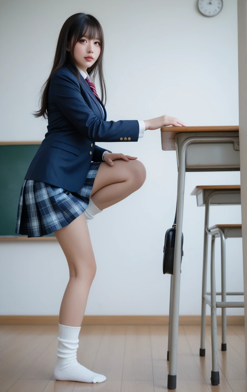 Very detailedな CG Unity 8k 壁紙, Highest quality, Very detailed, masterpiece, Realistic, photo Realistic, Photographing the whole body from a distance、Very detailedなかわいい 14 歳の女の子, (((Try lifting your skirt))), (Lift it yourself), Camel Toe、Natural Makeup、(masterpiece:1.3, Highest quality, Ultra-high resolution, Very detailed), (Realistic:1.1, photoRealistic:1.4)、School Life、In the classroom、Enjoying alone、Blushing、Xiaowa、Beautiful detailsまでこだわった髪, Beautifully detailed face, Beautiful details, Camel Toe、Beautiful clavicle, Beautiful body, Beautiful breasts, Beautiful thighs, Beautiful feet, Beautiful fingers,
View your viewers, 1 Girl, Japanese, 14-year-old girl、smile、Perfect Face, (Perfect Anatomy, Anatomically correct), Cute and symmetrical face, Baby Face, 細部にまでこだわったWhite skin, Skirt flip、Camel Toe、Skirt flip、((Lower body naked))、((Wear loafers and socks))、(Cute side twin tails:1.5,brown), Asymmetrical bangs, black eye, Long eyelashes, (Small Box)、Very slim figure、thin, blush, Lips parted, Looking at the audience ((Navy blue blazer school uniform))、Checkered Pleated Skirt、Ribbon tie、In a Japanese classroom、Detailed slender legs、White skin、Skirt flip、Camel Toe、(2 legs、Black knee-high socks:1.2)、((One young junior high school student))